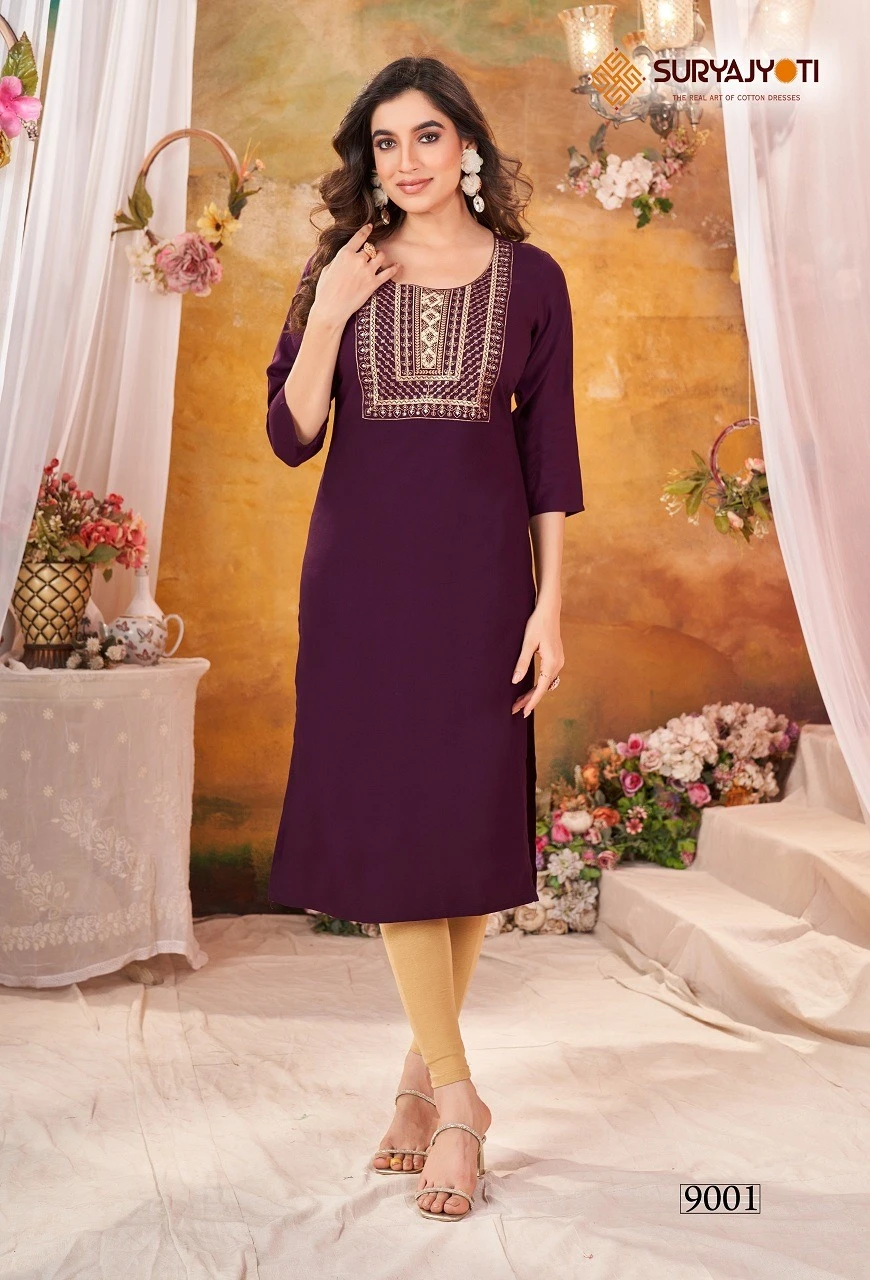Suryajyoti Nirja Advance Vol 9 Heavy Rayon Wholesale Kurtis Catalog — Wholesale Kurtis, MPA wholesale from Surat - Gallery Image 9